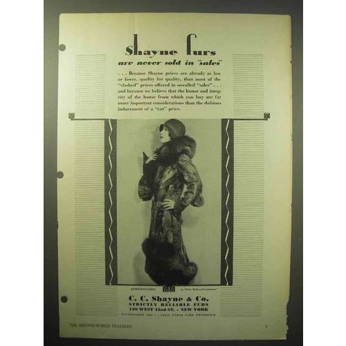 1930 Shanye Furs Ad - Never Sold in Sales