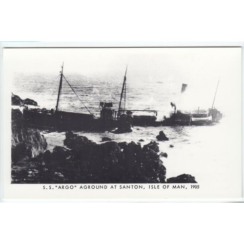 SS Argo Aground at Santon Isle of Man Reproduction Postcard