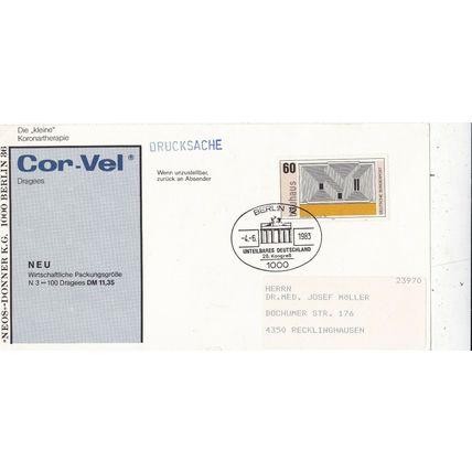 Berlin 1983 Unteilbares 28th Congress FDC Neos Donner Advertising Card VGC