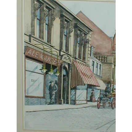 FRAMED DOUBLE MOUNTED PRINT, HIGH STREET FALKIRK 1915, Catherine Neville, Rare.