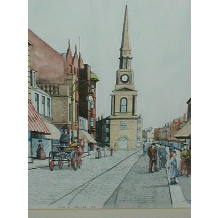 FRAMED DOUBLE MOUNTED PRINT, HIGH STREET FALKIRK 1915, Catherine Neville, Rare.