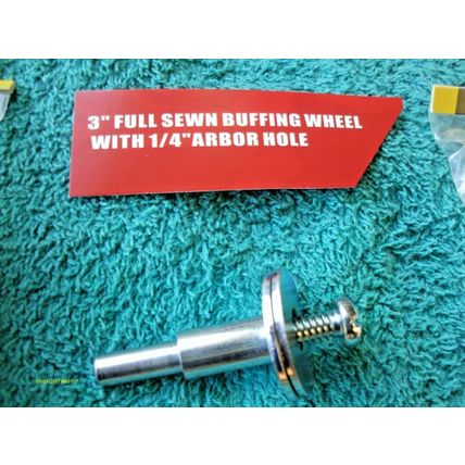 Six pc 3" Full Sewn Polishing Buffing Wheels w/ 1/4" Arbor also 1 Metal Mandrel