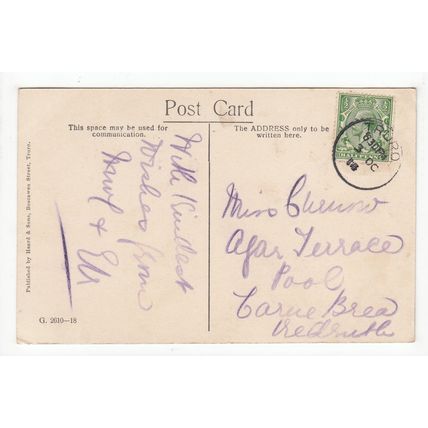 1914 Truro Single Ring Postmark on Postcard