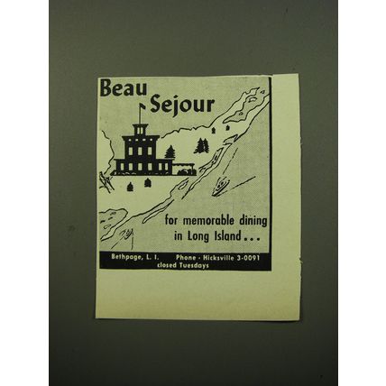 1950 Beau Sejour Restaurant Ad - for memorable dining in Long Island