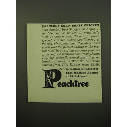 1950 Peachtree Restaurant Ad - Fabulous Cold Roast Chicken