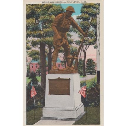 World War WW1 WW2 Memorial Templeton Mass Calafornia Postcard