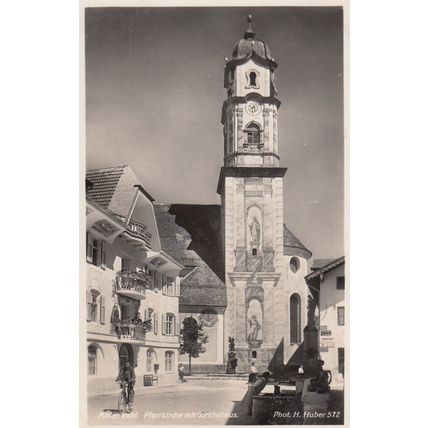 Mittenwald Bicycle at Kirche Pfarrkirche Real Photo Postcard