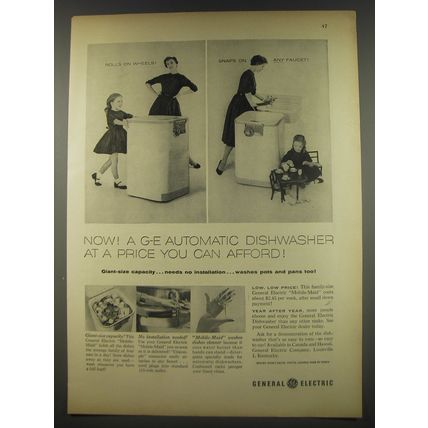 1956 General Electric Mobile-Maid Dishwasher Ad