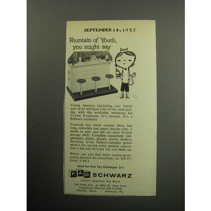 1957 F.A.O. Schwarz Toys Miniature Ice Cream Fountain Advertisement