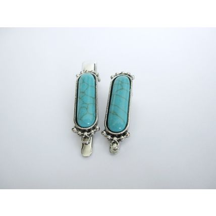 Small turquoise blue stone silver metal alligator hair clip fine thin hair
