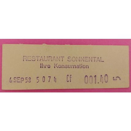 Ticket Restaurant Sonnental 1958 looks to be Germany