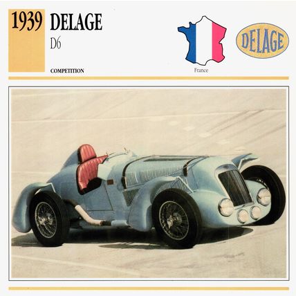 Collectors Club card. Classic Cars. Delage D6