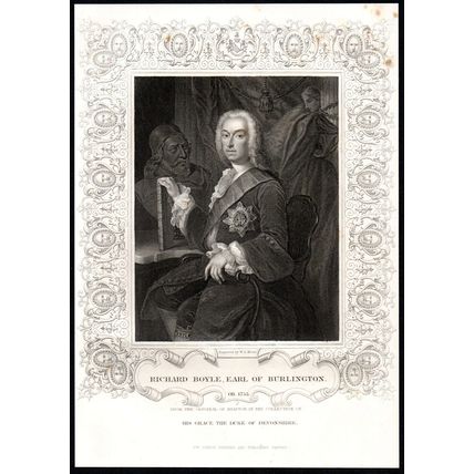 RICHARD BOYLE, EARL OF BURLINGTON 1835 Mote - George Knapton ANTIQUE ENGRAVING