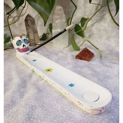 White Day of The Dead Sugar Skull Mexican Dia de Los Muertos Incense Burner