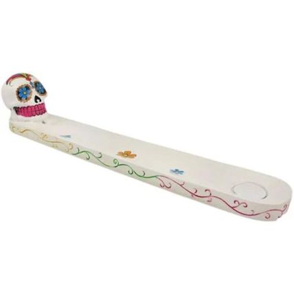 White Day of The Dead Sugar Skull Mexican Dia de Los Muertos Incense Burner