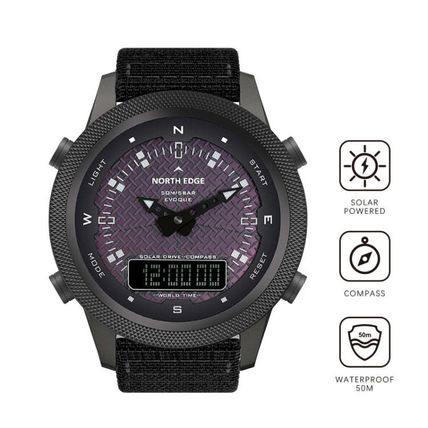 NORTH EDGE EVOQUE Solar Outdoor Waterproof Luminous Sports Nylon Strap Watch, Ny