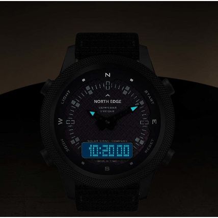 NORTH EDGE EVOQUE Solar Outdoor Waterproof Luminous Sports Nylon Strap Watch, Ny