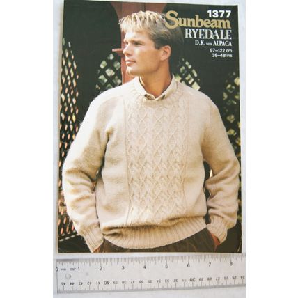 1989 Sunbeam 1377 Man's crew neck sweater, Ryedale DK, 38-48 inch, 97-112 cm