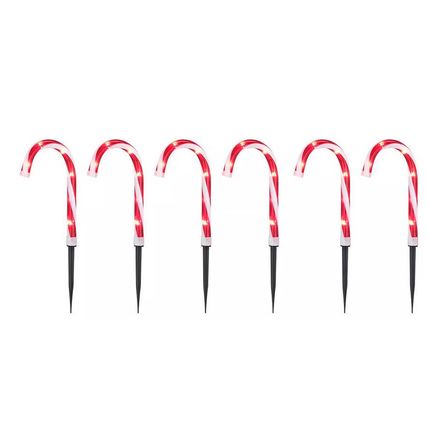 New 18" 6-Piece Candy Cane Pathway Marker Set Plug-In Holiday Christmas Lights