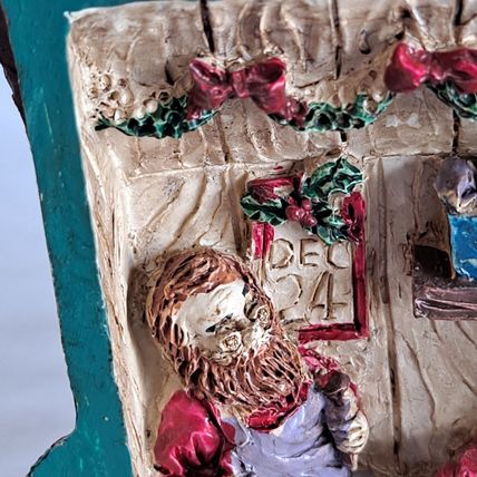 Vintage HINGED Christmas Eve HOUSE Decoration Deco Santa Elf Snow Winter