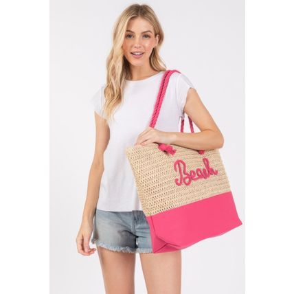 New Color Sewn Rope Beach Letter And Strap Crochet Fabric Tote
