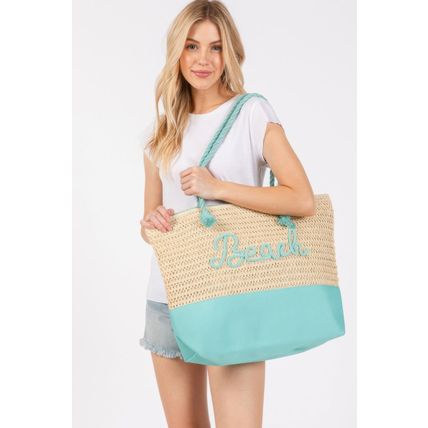 New Color Sewn Rope Beach Letter And Strap Crochet Fabric Tote