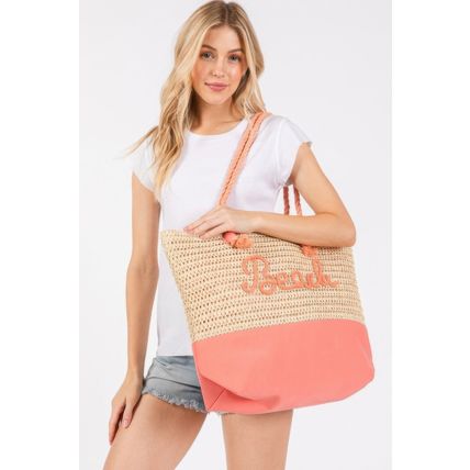 New Color Sewn Rope Beach Letter And Strap Crochet Fabric Tote