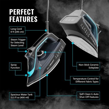 Pursteam Steamburst+ 1750W Steam Iron, Ceramic Soleplate, Adjustable Steam, Burs