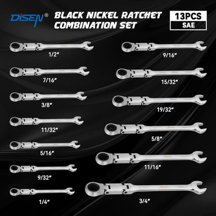 DISEN Ratchet Wrenches Set 13Pcs, Double Jointed Flex Head Ratcheting Wrench Set