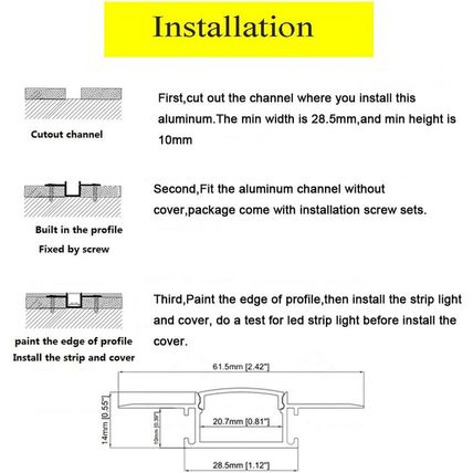 6Pack 6.6FT/2 Meter Plaster in LED Channel,Drywall LED Strip Light Channel,Triml