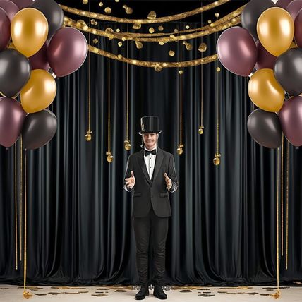 20 Ft X 10 Ft Wrinkle Free Black Backdrop Curtain for Parties, 4 Panels 10Ft Pol