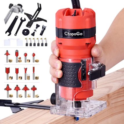 Compact Palm Router Tool, 800W Hand Wood Trimmer with 12PCS 1/4" Router Bits for