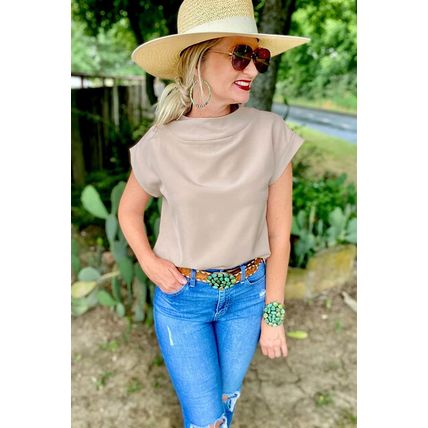 Oatmeal Plain Crew Neck Loose Fit Casual Top