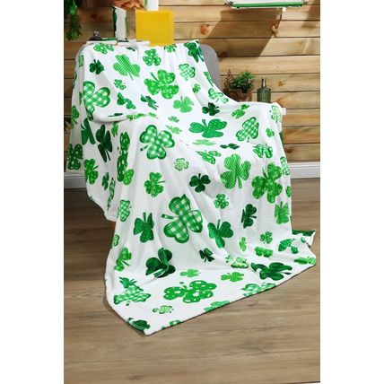White St. Patrick Clover Print Nap Blanket 130*150cm