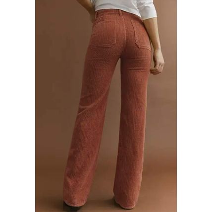 Brown High Waist Square Pockets Corduroy Pants