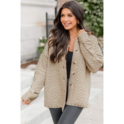 Jet Stream Solid Color Quilted Puffer Buttoned Shacket