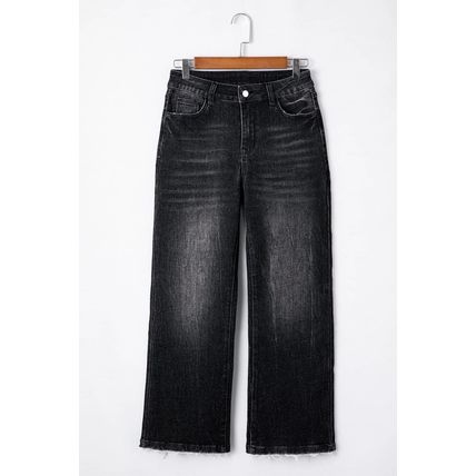 Carbon Grey Mineral Wash Raw Hem High Waist Flared Jeans