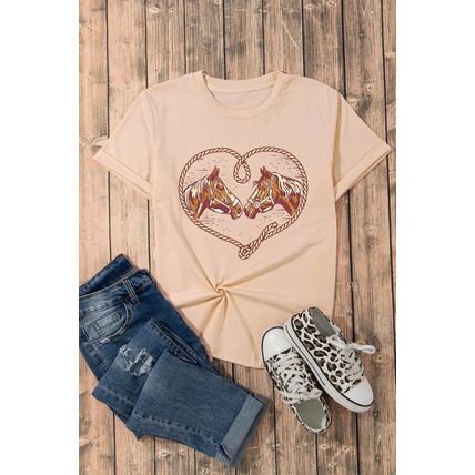 Khaki Rodeo Horse Graphic Western Cowgirl Fashion T Shirt