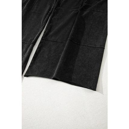 Black Mineral Wash Exposed Seam Drawstring High Waist Wide Leg Cargo Pants