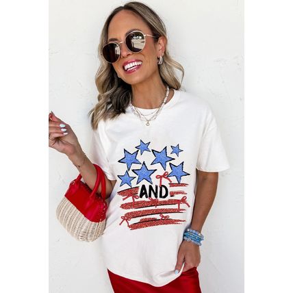 White Stars AND Stripes Bow Graphic T Shirt