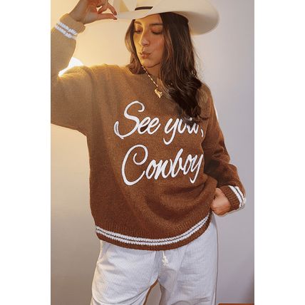 Coffee See You Cowboy Embroidered Western Graphic Sweater
