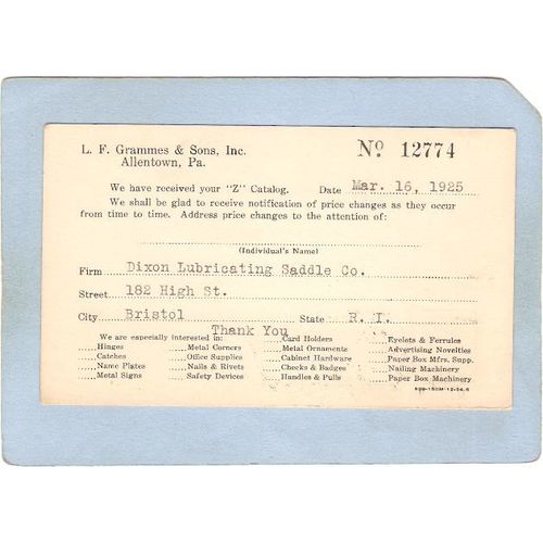 Rhode Island Bristol Card About Catalog From L F Grammes & Sons Inc Allent~199