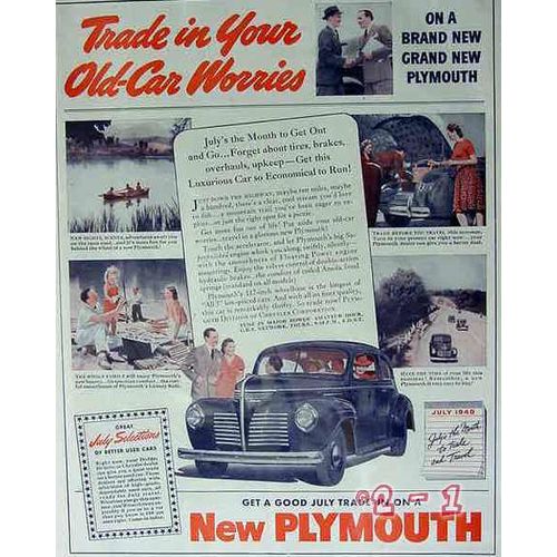CHRYSLER 1940 trade in old car worries brand new Plymouth vintage ad