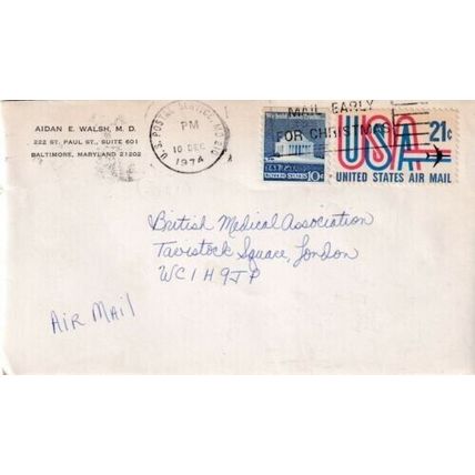 United States 1974 US Postal Service MD 210-London UK Cover written VGC