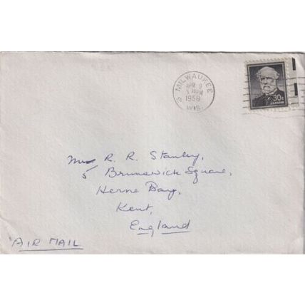 United States 1958 Milwaukee WIS-Herne Bay UK Cover Milwaukee cancel written VGC