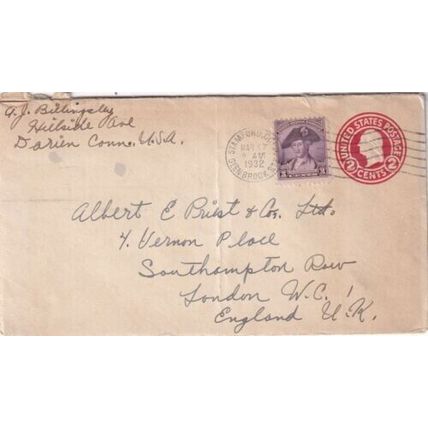 United States 1932 Glenbrook st Stamford CONN-London UK cover written VGC