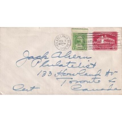 United States 1932 Philadelphia PA-Toronto Canada Cover written VGC