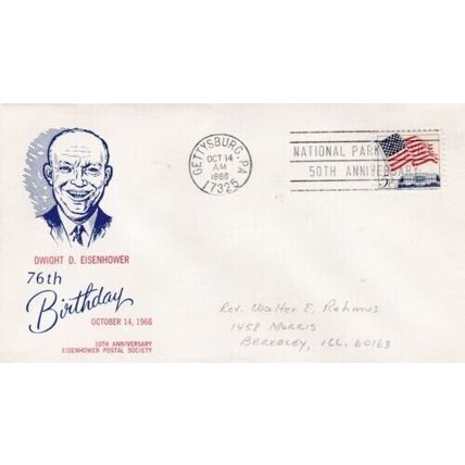 United States 1966 Eisenhower 76th Birthday FDC Gettysburg Cancel written VGC