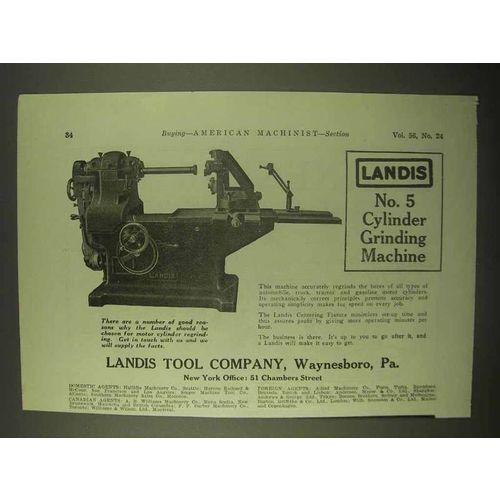 1922 Landis No. 5 Cylinder Grinder Ad