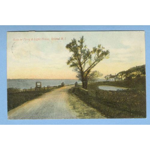 Rhode Island Bristol Gate To Ferry & Light House View Seashore Roadway Cur~1121